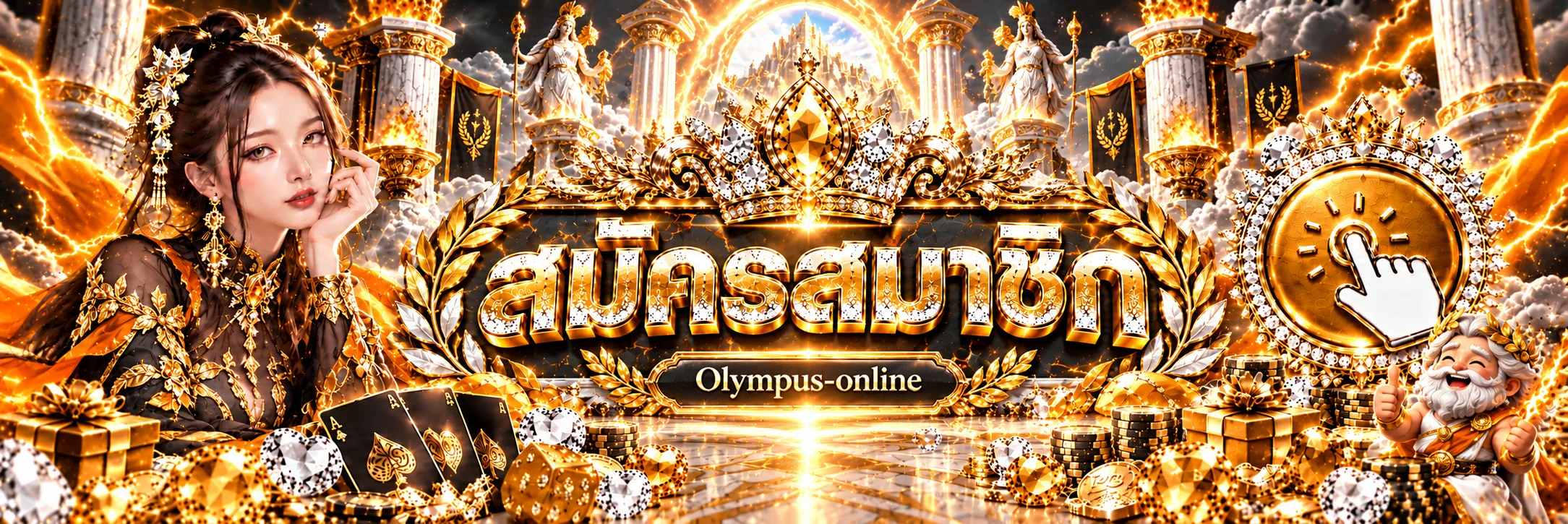 Olympus-online ทางเข้าและปุ่มสมัครสมาชิกในธีมโอลิมปัส
